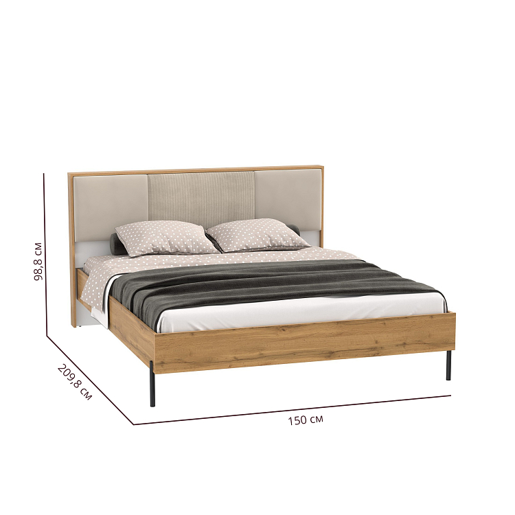 Кровать 72.17 Кензо (под ортопед 1Н) (ш.1400) дуб вотан/белый/ткань велюр цилиум крем/велюр киото крем